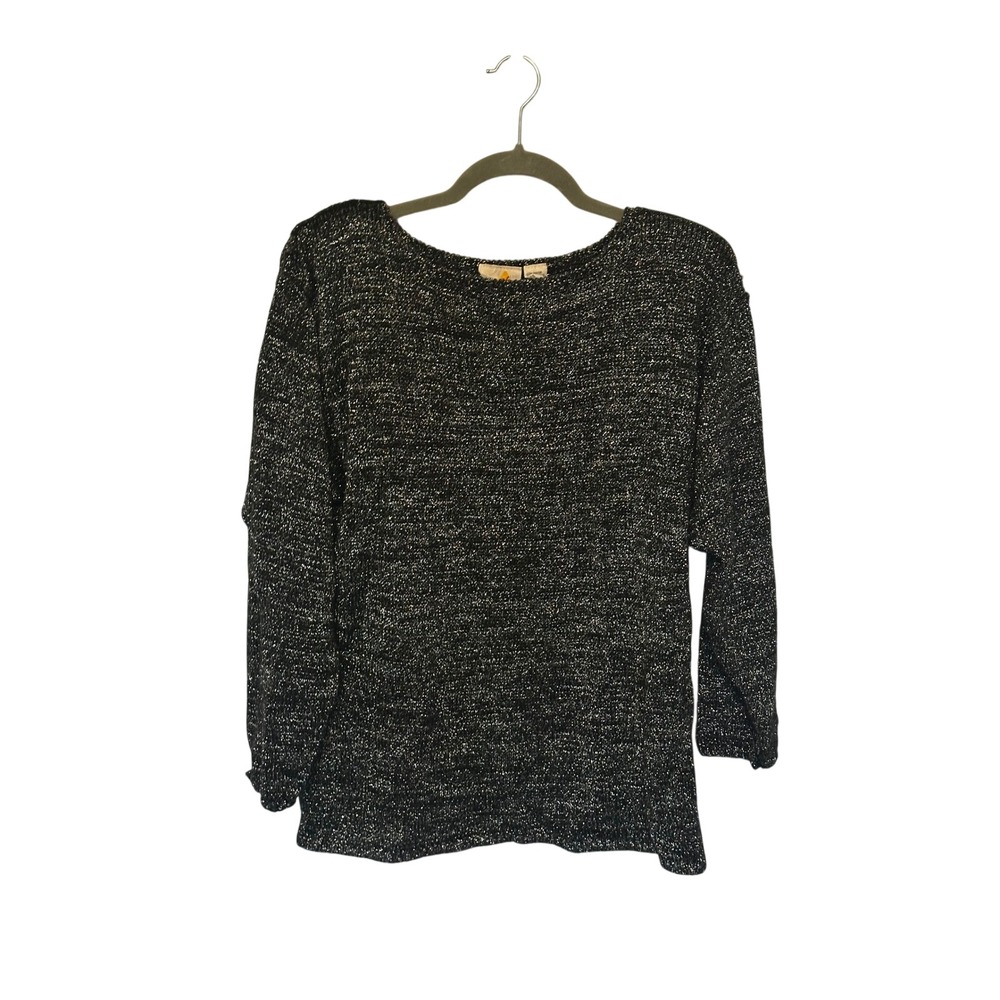Vintage Liz Claiborne Black Silver Metallic Knit Sweater Scoop Neck Large